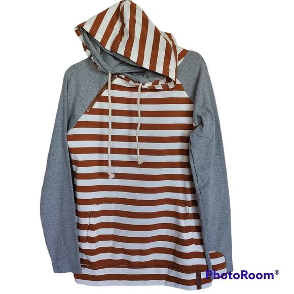 Ampersand Double Hood Hoodie Pullover Striped Sweatshirt Women Medium NWT - Picture 3 of 8